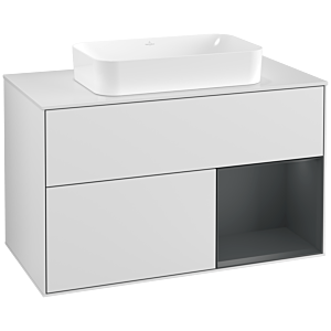 Villeroy et Boch Finion Villeroy et Boch G251HGMT 100cm, plaque de recouvrement blanc mat, Emotion, étagère à droite Midnight Blue Matt Lacquer , laqué blanc mat