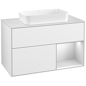 Villeroy and Boch Finion Villeroy and Boch Finion G251MTGF 100cm, cover plate white matt, Emotion, shelf on the right white matt lacquer, glossy white lacquer