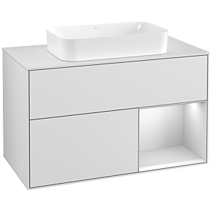 Villeroy und Boch Finion Waschtischunterschrank G251MTMT 100cm, Abdeckplatte white matt, Emotion, Regal rechts White matt lacquer, White matt lacquer