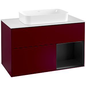 Villeroy et Boch Finion Villeroy et Boch G251PDHB 100cm, plaque de recouvrement blanc mat, Emotion, étagère à droite laqué noir mat, Peony Matt