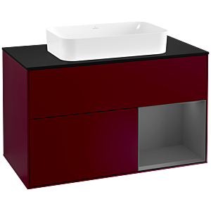 Villeroy und Boch Finion Waschtischunterschrank G252GKHB 100cm, Abdeckplatte black matt, Emotion, Regal rechts Anthracite matt, Peony Matt