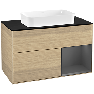 Villeroy and Boch Finion Villeroy and Boch Finion G252GKPC 100cm, cover plate black matt, Emotion, shelf right Anthracite matt, Oak Veneer