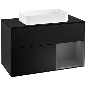 Villeroy und Boch Finion Waschtischunterschrank G252GKPD 100cm, Abdeckplatte black matt, Emotion, Regal rechts Anthracite matt, Black matt lacquer