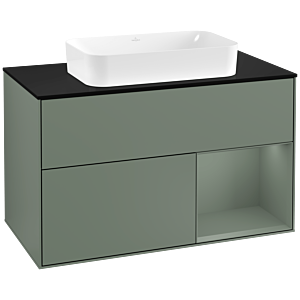 Villeroy et Boch Finion Villeroy et Boch G252GMGM 100cm, couvercle noir mat, émotion, étagère à droite Olive Matt Lacquer , Olive Matt Lacquer