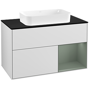 Villeroy et Boch Finion Villeroy et Boch G252GMMT 100cm, plaque de finition noir mat, Emotion, étagère à droite Olive Matt Lacquer , laqué blanc mat
