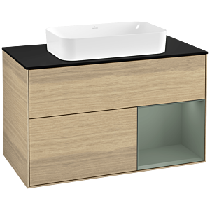 Villeroy and Boch Finion Villeroy and Boch Finion G252GMPC 100cm, cover plate black matt, emotion, shelf on the right Olive Matt Lacquer , Oak Veneer