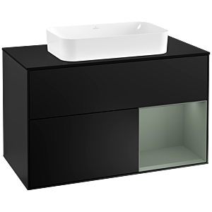 Villeroy et Boch Finion Villeroy et Boch G252GMPD 100cm, couvercle noir mat, Emotion, étagère à droite Olive Matt Lacquer , laqué noir mat
