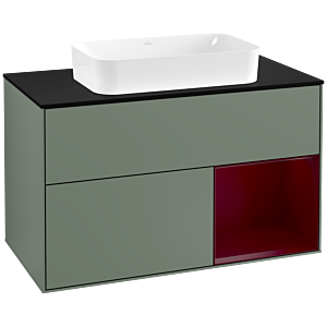 Villeroy and Boch Finion Villeroy and Boch Finion G252HBGM 100cm, cover plate black matt, emotion, shelf on the right Peony , Olive Matt Lacquer