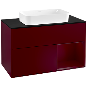 Villeroy et Boch Finion Villeroy et Boch G252HBHB 100cm, plaque de finition noir mat, Emotion, étagère à droite Peony , Peony Matt