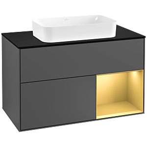 Villeroy et Boch Finion Villeroy et Boch G252HFGK 100cm, plaque de finition noir mat, émotion, étagère à droite or mat, anthracite mat