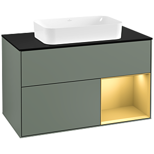 Villeroy et Boch Finion Villeroy et Boch G252HFGM 100cm, plaque de finition noir mat, Emotion, étagère droite or mat, Olive Matt Lacquer