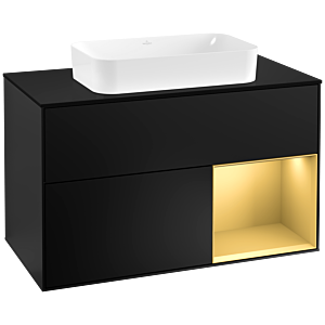 Villeroy et Boch Finion Villeroy et Boch G252HFPD 100cm, plaque de finition noir mat, Emotion, étagère droite or mat, laqué noir mat