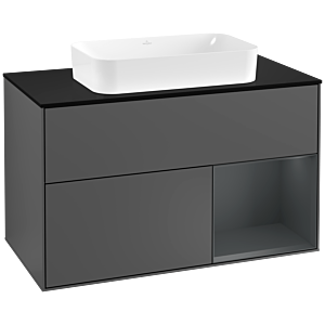 Villeroy und Boch Finion Waschtischunterschrank G252HGGK 100cm, Abdeckplatte black matt, Emotion, Regal rechts Midnight Blue Matt Lacquer, Anthracite matt