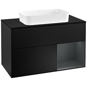 Villeroy et Boch Finion Villeroy et Boch G252HGPD 100cm, plaque de finition noir mat, Emotion, étagère à droite Midnight Blue Matt Lacquer , laqué noir mat