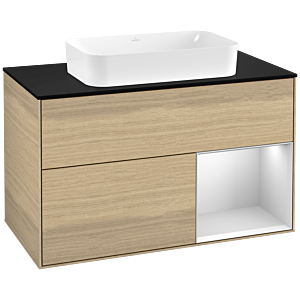 Villeroy et Boch Finion Villeroy et Boch G252MTPC 100cm, plaque de finition noir mat, Emotion, étagère à droite laqué blanc mat, Oak Veneer