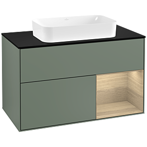 Villeroy et Boch Finion Villeroy et Boch G252PCGM 100cm, plaque de finition noir mat, émotion, étagère à droite Oak Veneer , Olive Matt Lacquer