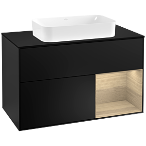 Villeroy und Boch Finion Waschtischunterschrank G252PCPD 100cm, Abdeckplatte black matt, Emotion, Regal rechts Oak Veneer, Black matt lacquer