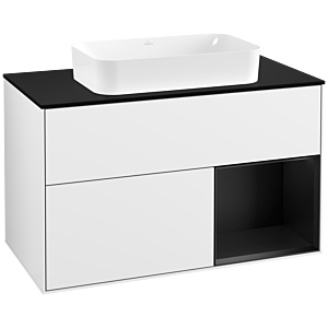 Villeroy et Boch Finion Villeroy et Boch G252PDGF 100cm, plaque de finition noir mat, Emotion, étagère à droite Laque noir mat, Laque blanc brillant