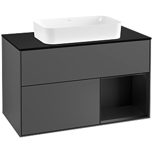 Villeroy und Boch Finion Waschtischunterschrank G252PDGK 100cm, Abdeckplatte black matt, Emotion, Regal rechts Black matt lacquer, Anthracite matt