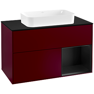 Villeroy et Boch Finion Villeroy et Boch G252PDHB 100cm, plaque de finition noir mat, Emotion, étagère à droite Laque noire mate, Peony Matt