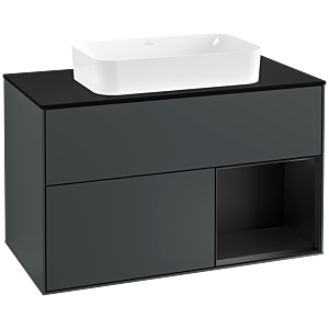 Villeroy et Boch Finion Villeroy et Boch G252PDHG 100cm, plaque de finition noir mat, Emotion, étagère à droite Laque noire mate, Midnight Blue Matt Lacquer