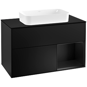 Villeroy et Boch Finion Villeroy et Boch G252PDPD 100cm, plaque de finition noir mat, Emotion, étagère à droite Laque noire mate, Laque noire mate