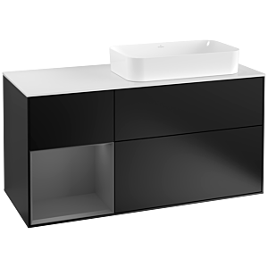 Villeroy und Boch Finion Waschtischunterschrank G271GKPD 120cm, Abdeckplatte white matt, Emotion, Regal links Anthracite matt, Black matt lacquer