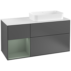 Villeroy und Boch Finion Waschtischunterschrank G271GMGK 120cm, Abdeckplatte white matt, Emotion, Regal links Olive Matt Lacquer, Anthracite matt