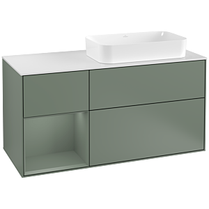 Villeroy und Boch Finion Waschtischunterschrank G271GMGM 120cm, Abdeckplatte white matt, Emotion, Regal links Olive Matt Lacquer, Olive Matt Lacquer