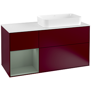 Villeroy und Boch Finion Waschtischunterschrank G271GMHB 120cm, Abdeckplatte white matt, Emotion, Regal links Olive Matt Lacquer, Peony Matt