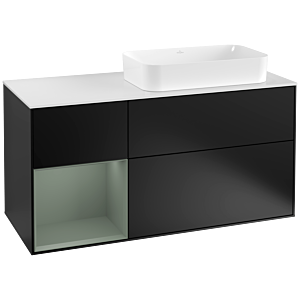 Villeroy und Boch Finion Waschtischunterschrank G271GMPD 120cm, Abdeckplatte white matt, Emotion, Regal links Olive Matt Lacquer, Black matt lacquer