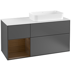 Villeroy et Boch Finion Villeroy et Boch G271GNGK 120cm, plaque de recouvrement blanc mat, émotion, étagère gauche placage noyer, anthracite mat