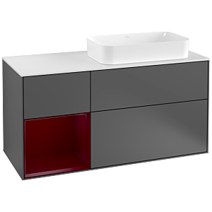 Villeroy et Boch Finion Villeroy et Boch G271HBGK 120cm, plaque de recouvrement blanc mat, émotion, étagère à gauche Peony , anthracite mat