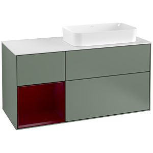 Villeroy und Boch Finion Waschtischunterschrank G271HBGM 120cm, Abdeckplatte white matt, Emotion, Regal links Peony, Olive Matt Lacquer