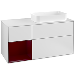 Villeroy et Boch Finion Villeroy et Boch G271HBMT 120cm, plaque de finition blanc mat, Emotion, étagère à gauche Peony , laqué blanc mat