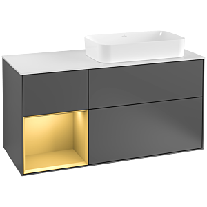 Villeroy und Boch Finion Waschtischunterschrank G271HFGK 120cm, Abdeckplatte white matt, Emotion, Regal links Gold matt, Anthracite matt
