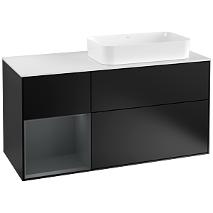 Villeroy und Boch Finion Waschtischunterschrank G271HGPD 120cm, Abdeckplatte white matt, Emotion, Regal links Midnight Blue Matt Lacquer, Black matt lacquer