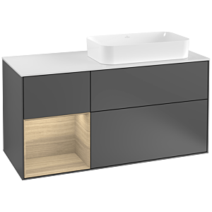 Villeroy und Boch Finion Waschtischunterschrank G271PCGK 120cm, Abdeckplatte white matt, Emotion, Regal links Oak Veneer, Anthracite matt