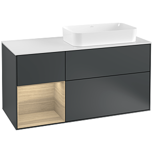 Villeroy und Boch Finion Waschtischunterschrank G271PCHG 120cm, Abdeckplatte white matt, Emotion, Regal links Oak Veneer, Midnight Blue Matt Lacquer