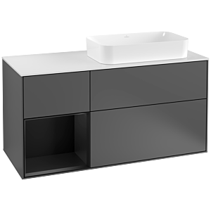 Villeroy und Boch Finion Waschtischunterschrank G271PDGK 120cm, Abdeckplatte white matt, Emotion, Regal links Black matt lacquer, Anthracite matt