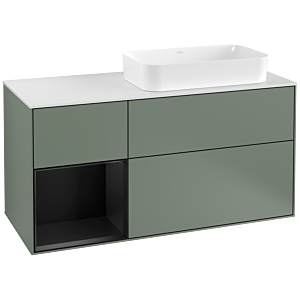 Villeroy und Boch Finion Waschtischunterschrank G271PDGM 120cm, Abdeckplatte white matt, Emotion, Regal links Black matt lacquer, Olive Matt Lacquer