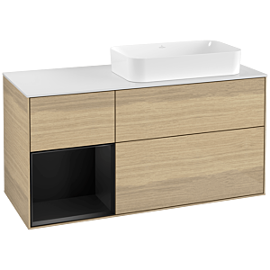Villeroy und Boch Finion Waschtischunterschrank G271PDPC 120cm, Abdeckplatte white matt, Emotion, Regal links Black matt lacquer, Oak Veneer