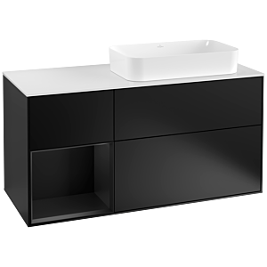 Villeroy et Boch Finion Villeroy et Boch G271PDPD 120cm, plaque de finition blanc mat, Emotion, étagère à gauche laqué noir mat, laqué noir mat