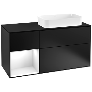 Villeroy et Boch Finion Villeroy et Boch G272GFPD 120cm, plaque de finition noir mat, Emotion, étagère gauche laqué blanc brillant, laqué noir mat