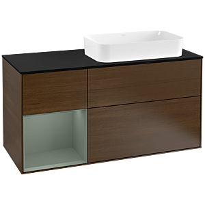 Villeroy et Boch Finion Villeroy et Boch G272GMGN 120cm, plaque de finition noir mat, Emotion, étagère à gauche Olive Matt Lacquer , placage noyer