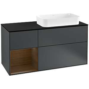 Villeroy et Boch Finion Villeroy et Boch G272GNHG 120cm, plaque de finition noir mat, Emotion, étagère gauche placage noyer, Midnight Blue Matt Lacquer