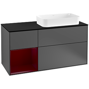 Villeroy et Boch Finion Villeroy et Boch G272HBGK 120cm, plaque de finition noir mat, émotion, étagère à gauche Peony , anthracite mat