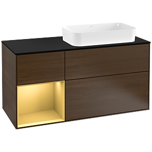 Villeroy et Boch Finion Villeroy et Boch G272HFGN 120cm, plaque de finition noir mat, émotion, étagère gauche or mat, placage noyer