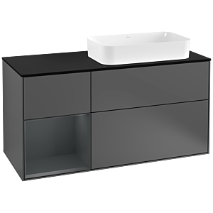 Villeroy und Boch Finion Waschtischunterschrank G272HGGK 120cm, Abdeckplatte black matt, Emotion, Regal links Midnight Blue Matt Lacquer, Anthracite matt