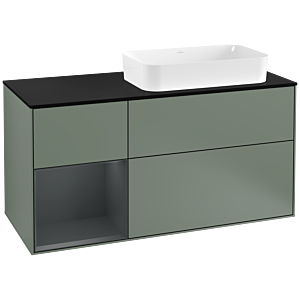 Villeroy und Boch Finion Waschtischunterschrank G272HGGM 120cm, Abdeckplatte black matt, Emotion, Regal links Midnight Blue Matt Lacquer, Olive Matt Lacquer